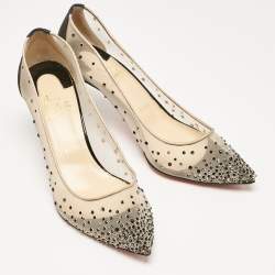 Christian Louboutin Black Glitter and Mesh Follies Strass Pumps Size 38