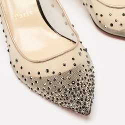 Christian Louboutin Black Glitter and Mesh Follies Strass Pumps Size 38