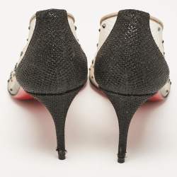 Christian Louboutin Black Glitter and Mesh Follies Strass Pumps Size 38