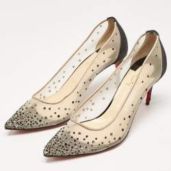 Christian Louboutin Black Glitter and Mesh Follies Strass Pumps Size 38