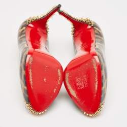 Pre Owned حذاء كعب عالي كريستيان لوبوتان نيو فيري بريف سبايكس جلد لامع نقشة الفهد مطبوع بني/أسود مقاس 40.5