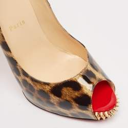 Pre Owned حذاء كعب عالي كريستيان لوبوتان نيو فيري بريف سبايكس جلد لامع نقشة الفهد مطبوع بني/أسود مقاس 40.5