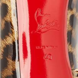 Pre Owned حذاء كعب عالي كريستيان لوبوتان نيو فيري بريف سبايكس جلد لامع نقشة الفهد مطبوع بني/أسود مقاس 40.5