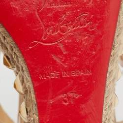 Pre Owned Christian Louboutin Beige Patent Leather Pyraclou Wedge Sandals Size 37