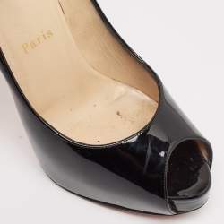 Pre Owned Christian Louboutin Black Patent Leather Very Prive Pumps Size 36.5