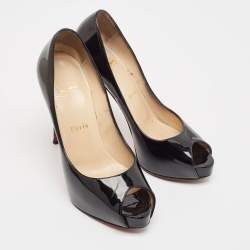 Pre Owned Christian Louboutin Black Patent Leather Very Prive Pumps Size 36.5