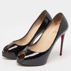 Pre Owned Christian Louboutin Black Patent Leather Very Prive Pumps Size 36.5