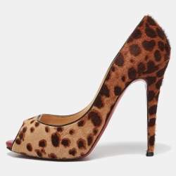 Christian Louboutin Brown/Beige Leopard Print Calf Hair Flo Pumps Size 39
