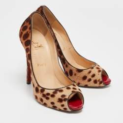 Christian Louboutin Brown/Beige Leopard Print Calf Hair Flo Pumps Size 39