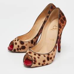 Christian Louboutin Brown/Beige Leopard Print Calf Hair Flo Pumps Size 39