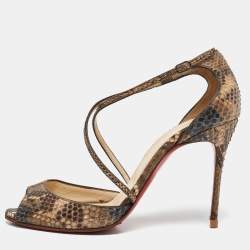 Christian Louboutin Two Tone Python Leather Peep Toe Cross Strap Sandals Size 39