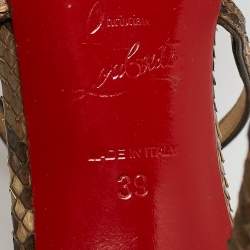 Christian Louboutin Two Tone Python Leather Peep Toe Cross Strap Sandals Size 39