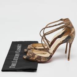 Christian Louboutin Two Tone Python Leather Peep Toe Cross Strap Sandals Size 39