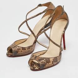 Christian Louboutin Two Tone Python Leather Peep Toe Cross Strap Sandals Size 39