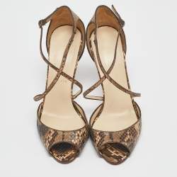 Christian Louboutin Two Tone Python Leather Peep Toe Cross Strap Sandals Size 39