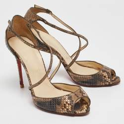 Christian Louboutin Two Tone Python Leather Peep Toe Cross Strap Sandals Size 39