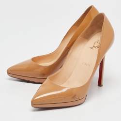 Christian Louboutin Beige Patent Leather Pigalle Plato Pumps Size 38