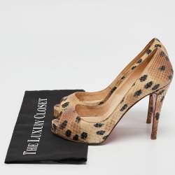 Christian Louboutin Beige/Black Snakeskin Leather Prive Platform Pumps Size 38.5