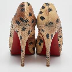 Christian Louboutin Beige/Black Snakeskin Leather Prive Platform Pumps Size 38.5