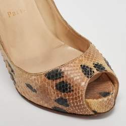 Christian Louboutin Beige/Black Snakeskin Leather Prive Platform Pumps Size 38.5