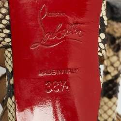 Pre Owned Christian Louboutin Brown/Beige Python Leather Ankle Strap Sandals Size 38.5