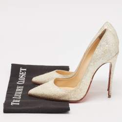 Christian Louboutin White Glitter Effect Fabric So Kate Pumps Size 36.5