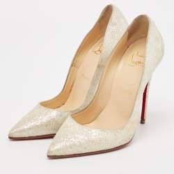 Christian Louboutin White Glitter Effect Fabric So Kate Pumps Size 36.5