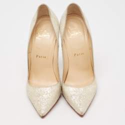 Christian Louboutin White Glitter Effect Fabric So Kate Pumps Size 36.5