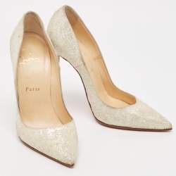 Christian Louboutin White Glitter Effect Fabric So Kate Pumps Size 36.5