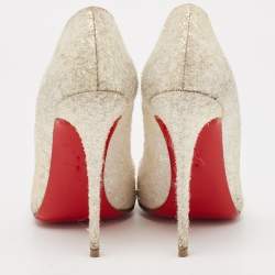 Christian Louboutin White Glitter Effect Fabric So Kate Pumps Size 36.5