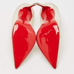 Christian Louboutin White Glitter Effect Fabric So Kate Pumps Size 36.5