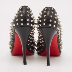 Pre Owned Christian Louboutin Black Leather Very Prive Spikes Pumps Size 38
