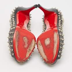 Pre Owned Christian Louboutin Black Leather Very Prive Spikes Pumps Size 38