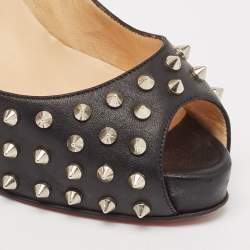 Pre Owned Christian Louboutin Black Leather Very Prive Spikes Pumps Size 38