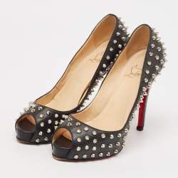 Pre Owned Christian Louboutin Black Leather Very Prive Spikes Pumps Size 38