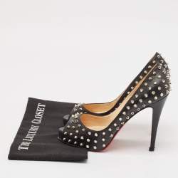Pre Owned Christian Louboutin Black Leather Very Prive Spikes Pumps Size 38