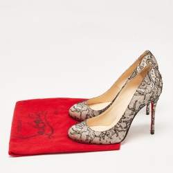 Christian Louboutin Black/Pink Lace and Satin Fifi Pumps Size 37