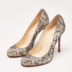 Christian Louboutin Black/Pink Lace and Satin Fifi Pumps Size 37