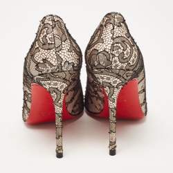 Christian Louboutin Black/Pink Lace and Satin Fifi Pumps Size 37