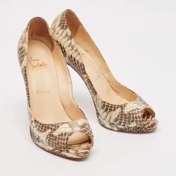Christian Louboutin Beige Python Leather Lady Peep Peep Toe Pumps Size 38