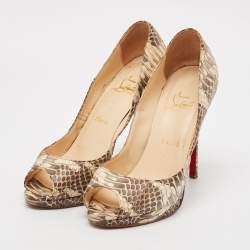 Christian Louboutin Beige Python Leather Lady Peep Peep Toe Pumps Size 38