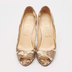 Christian Louboutin Beige Python Leather Lady Peep Peep Toe Pumps Size 38