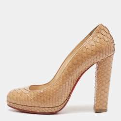 Christian Louboutin Beige Python Leather Block Heel Pumps Size 36.5