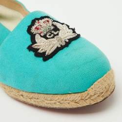 Christian Louboutin Turquoise Blue Canvas Nanou Crest Espadrilles Size 40