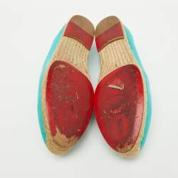 Christian Louboutin Turquoise Blue Canvas Nanou Crest Espadrilles Size 40