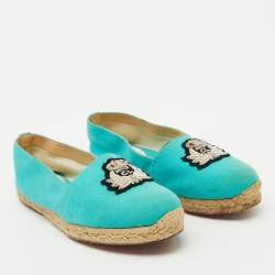 Christian Louboutin Turquoise Blue Canvas Nanou Crest Espadrilles Size 40
