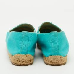 Christian Louboutin Turquoise Blue Canvas Nanou Crest Espadrilles Size 40