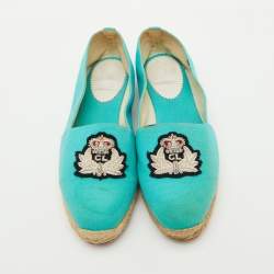 Christian Louboutin Turquoise Blue Canvas Nanou Crest Espadrilles Size 40