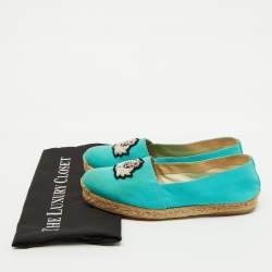 Christian Louboutin Turquoise Blue Canvas Nanou Crest Espadrilles Size 40