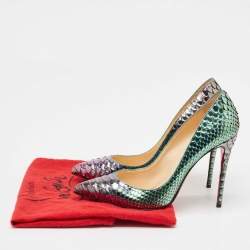 Pre Owned حذاء كعب عالي كريستيان لوبوتان سو كيت جلد ثعبان ثنائي اللون مقدمة مدببة مقاس 39.5